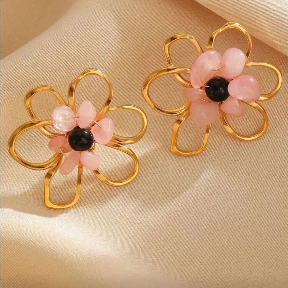 Pink Flower Earrings Q545